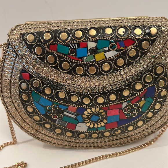 Handmade Handbag Shoulder Bag Made of Metal and Tile 7”x5.5”x1.5” - Picture 3 of 6